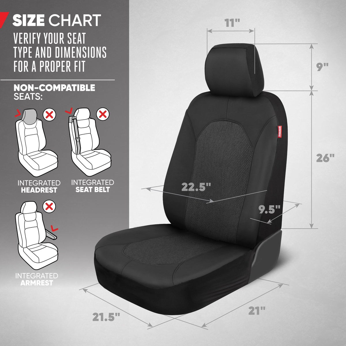 Motor Trend Black Car Seat Covers Set - 2 Vordersitze - Spill-Proof Neoprene CarSeat Cover Protector für Autos - Automobilzubehör Innenabdeckungen für SUV & Kleine LKW - Semi Universal Fit