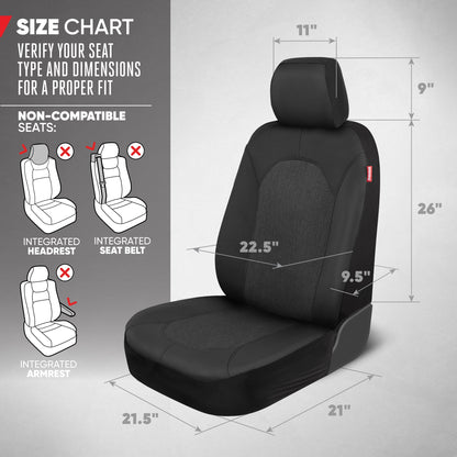 Motor Trend Black Car Seat Covers Set - 2 Vordersitze - Spill-Proof Neoprene CarSeat Cover Protector für Autos - Automobilzubehör Innenabdeckungen für SUV & Kleine LKW - Semi Universal Fit