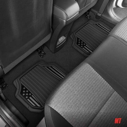 Motor Trend Flag Bodenmatten Volles Set - Langlebige schwarze Gummi Auto Bodenmatten für LKW Autos SUV mit zwei Ton Akzent, All Wetter Innenschutz für Front und Rückseite mit rutschfestem Rücken, Black Gloss - Flagge Schwarz / Gray