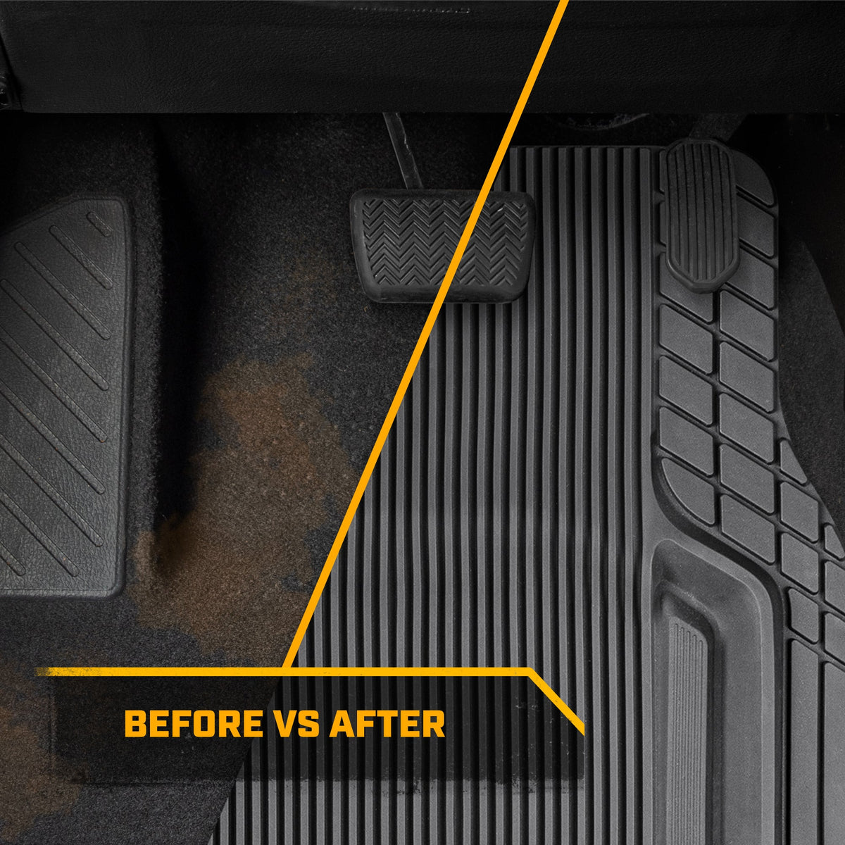 Cat® TerrainGuardTM Heavy-Duty 3-Piece Allwetter-Gummi-Bodenmatten für Auto, LKW, SUV, Van - Trim-to-Fit Deep Dish Automotive Floor Liners, Maximum Schmutz & Wasserschutz, Universal Fit, Grau