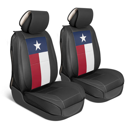 MotorBox Texas Edition Faux Leather Black & Flag Seat Covers für Auto - Texas Flag auf gepolsterten Sitzprotektoren für Automobilzubehör, LKW, SUV, Auto - zwei Frontabdeckungen