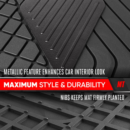 Motor Trend MetallicGuard Car Bodenmatten Volles Set - Langlebige Gummibodenmatten mit schwarzem Metallic Ferse Pad, Allwetter-Innenschutz für Vorder- und Rückseite mit rutschfester Rückseite