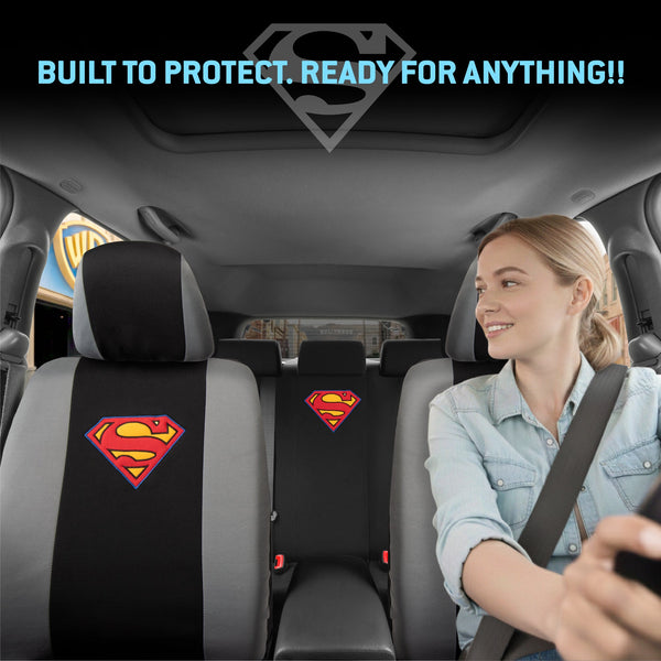 Warner Bros DC Comics 9-Stück Superman Logo PolyCloth Vordersitz- und Rücksitzabdeckungen