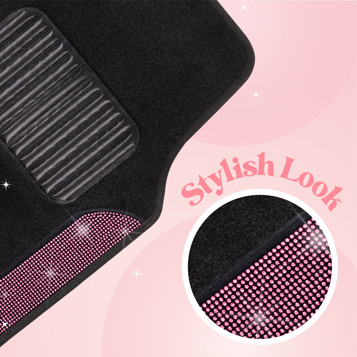 Carbella 4-Piece Diamond Bling Vorderbodenmatten und Hinterbodenmatten - Pink