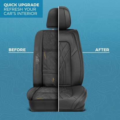 MotorBox Elite Edition Faux Ledersitz Abdeckungen für Autos, LKW und SUV - 2 schwarze Autositz Abdeckungen für Vordersitze - Universal Fit Car Zubehör Automotive Interior Cover Protector für die meisten Fahrzeuge