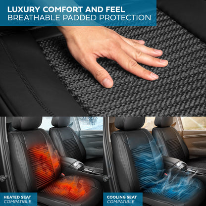 MotorBox Elite Edition Faux Leder & All Weather Wicker Sitzbezüge für Autos, LKW & SUV - 2 Black Car Seat Abdeckungen für Vordersitze - Universal Fit Car Zubehör Automotive Interior Protector