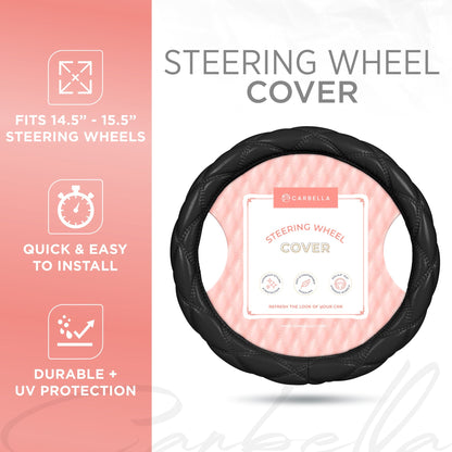 Carbella Black Stitched Leatherette Steering Wheel Cover (Fits 14.5' - 15.5')