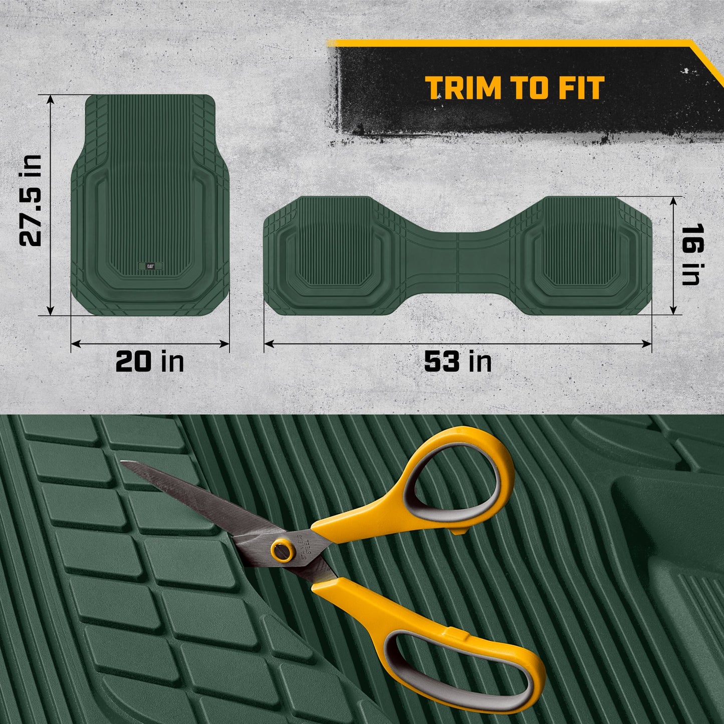 Cat® ToughLinerTM Autobodenmatten - Heavy Duty Trim To Fit Mat für LKW - Car Mats & SUV Bodenliner für Auto - Allwetter-Truck-Zubehör & geruchlose Gummi-Automatten - Grün