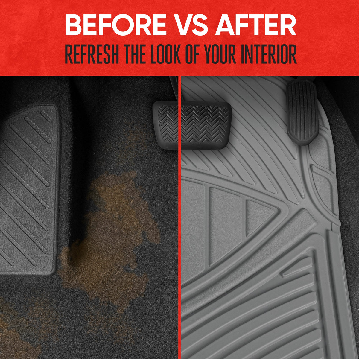 MotorTrend 3-Stück FlexTough Performance Deep Channel Front Floor Matts und Rear Floor Mat - Heavy Duty, All Weather, Trimm to Fit