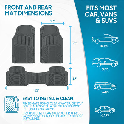 BDK 3-Piece Square Heel Pads Vorderbodenmatten und Hinterbodenmatten - Heavy Duty, All Weather, Trimmen Sie, um zu passen
