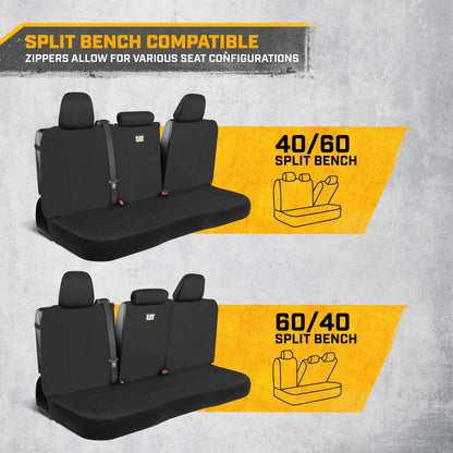 CAT Black Rear Seat Cover für LKWs, Autos & SUVs – Heavy-Duty Oxford Canvas – 60/40 Split Bench Protector – Langlebige Rücksitzabdeckung für Arbeitsfahrzeuge, Haustiere, Reisen – Car & Truck Interior Accessory