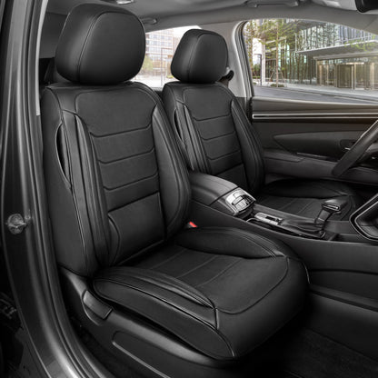 MotorBox Elite Edition Faux Ledersitz Abdeckungen für Autos, LKW und SUV - 2 schwarze Autositz Abdeckungen für Vordersitze - Universal Fit Car Zubehör Automotive Interior Cover Protector für die meisten Fahrzeuge