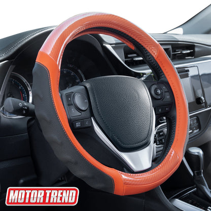 Motor Trend UltraSport Carbon Fiber Steering Wheel Cover, Standard 15 Zoll Größe, Black Faux Leather Comfort Grip, Car Steering Wheel Cover für Auto Truck Van SUV (Mehrere Farben)