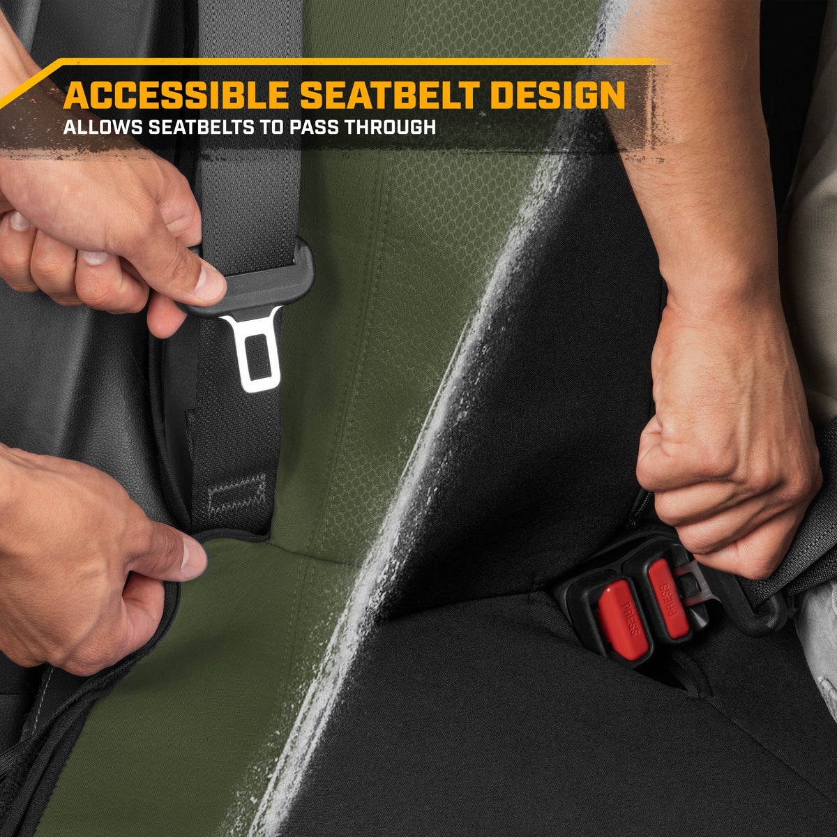 CAT Black & Green Car Seat Covers Full Set – Front Seat Covers & Rear Bench Seat Cover – Airbag-kompatibel, 60/40 Split Bench für LKW, PKW & SUVs – Automotive Interior Seat Protection Zubehör – Alias 639034939471570448