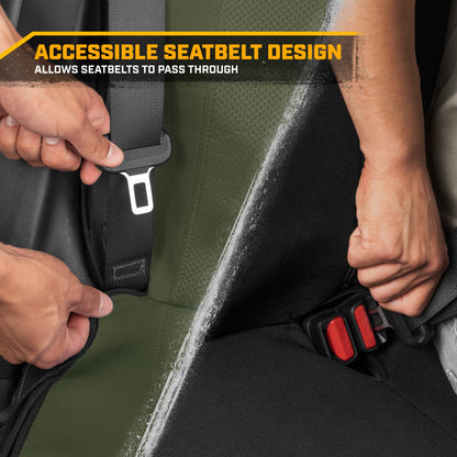 CAT Black & Green Car Seat Covers Full Set – Front Seat Covers & Rear Bench Seat Cover – Airbag-kompatibel, 60/40 Split Bench für LKW, PKW & SUVs – Automotive Interior Seat Protection Zubehör – Alias 639034939471570448