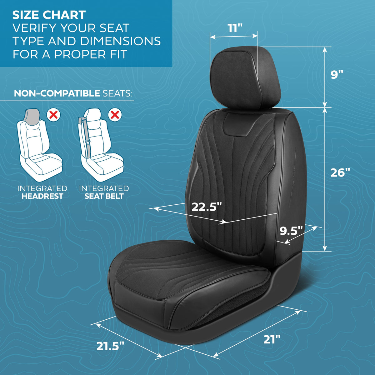 MotorBox Elite Edition Faux Leder & Suede Sitzbezüge für Autos, LKW & SUV - 2 schwarze Autositzbezüge für Vordersitze - Universal Fit Car Zubehör Automotive Interior Cover Protector für Autos