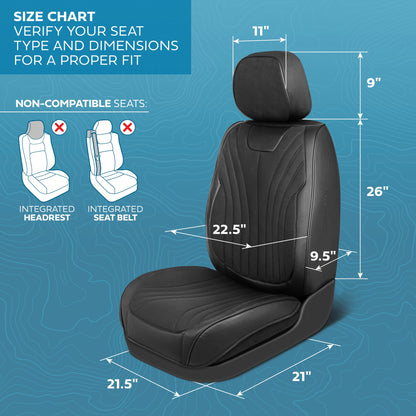 MotorBox Elite Edition Faux Leder & Suede Sitzbezüge für Autos, LKW & SUV - 2 schwarze Autositzbezüge für Vordersitze - Universal Fit Car Zubehör Automotive Interior Cover Protector für Autos