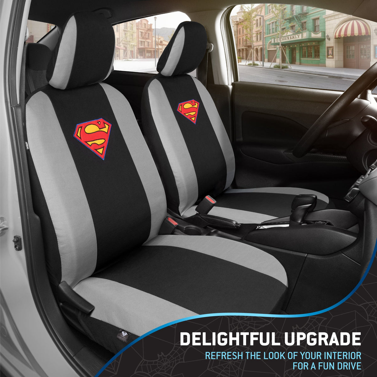 Warner Bros DC Comics 9-Stück Superman Logo PolyCloth Vordersitz- und Rücksitzabdeckungen