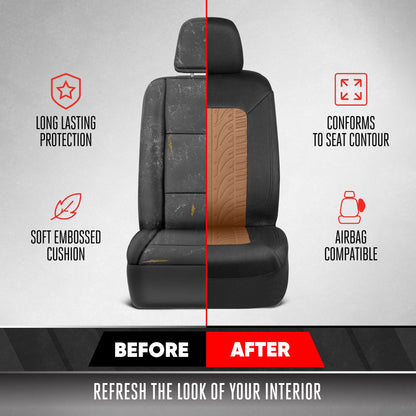 Motor Trend GrandPrix Sitzbezüge für Autos, 2-Pack Black & Beige Reifen Lauffläche geprägte Autositzbezüge für Vordersitze, Automotive Interior Abdeckungen für Auto LKW Van SUV