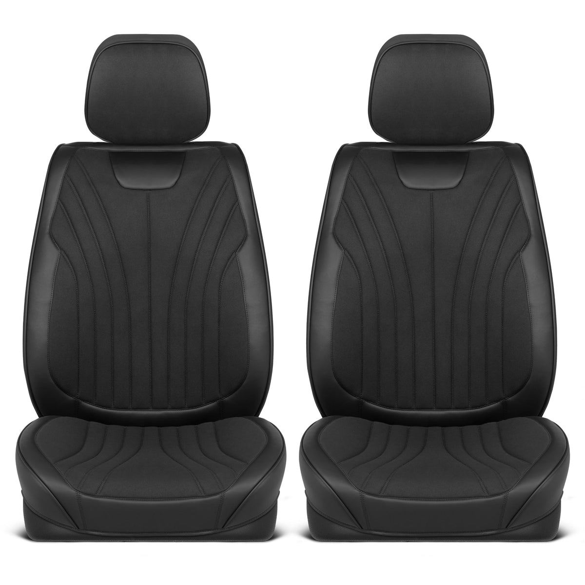 MotorBox Elite Edition Faux Leder & Suede Sitzbezüge für Autos, LKW & SUV - 2 schwarze Autositzbezüge für Vordersitze - Universal Fit Car Zubehör Automotive Interior Cover Protector für Autos