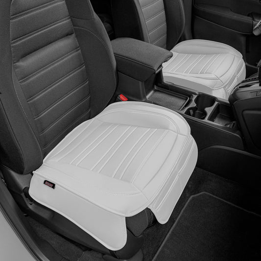 Motor Trend Faux Leder Vordersitz Abdeckung für Autos - Set von 2 weißen Vordersitze für SUV & Truck mit Aufbewahrungstaschen - Autositze Abdeckung Protector - Nur für Bodenpolster Abdeckung