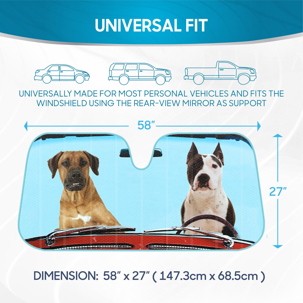 BDK 2 Hunde, die Auto-Frontwindschutzscheibe Sonnenschirm fahren (58' x 27')
