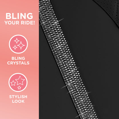 BlingStitchTM Car Seat Covers für Vordersitze - Luxuriöse vegane Ledersitzbezüge für Autos mit schwarzen Bling-Kristallen, Premium Automotive Seat Covers für SUV, Trucks, Car Bling Luxury