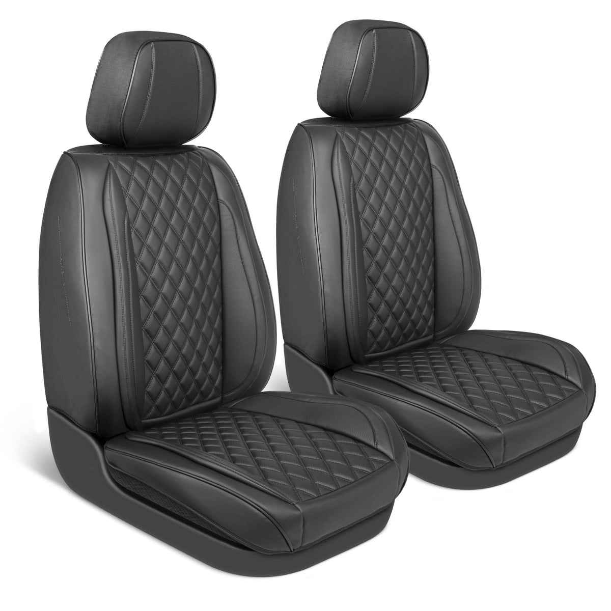 MotorBox Elite Edition Faux Ledersitz Abdeckungen für Autos, LKW und SUV - 2 schwarze Autositz Abdeckungen für Vordersitze - Universal Fit Car Zubehör Automotive Interior Cover Protector für die meisten Fahrzeuge
