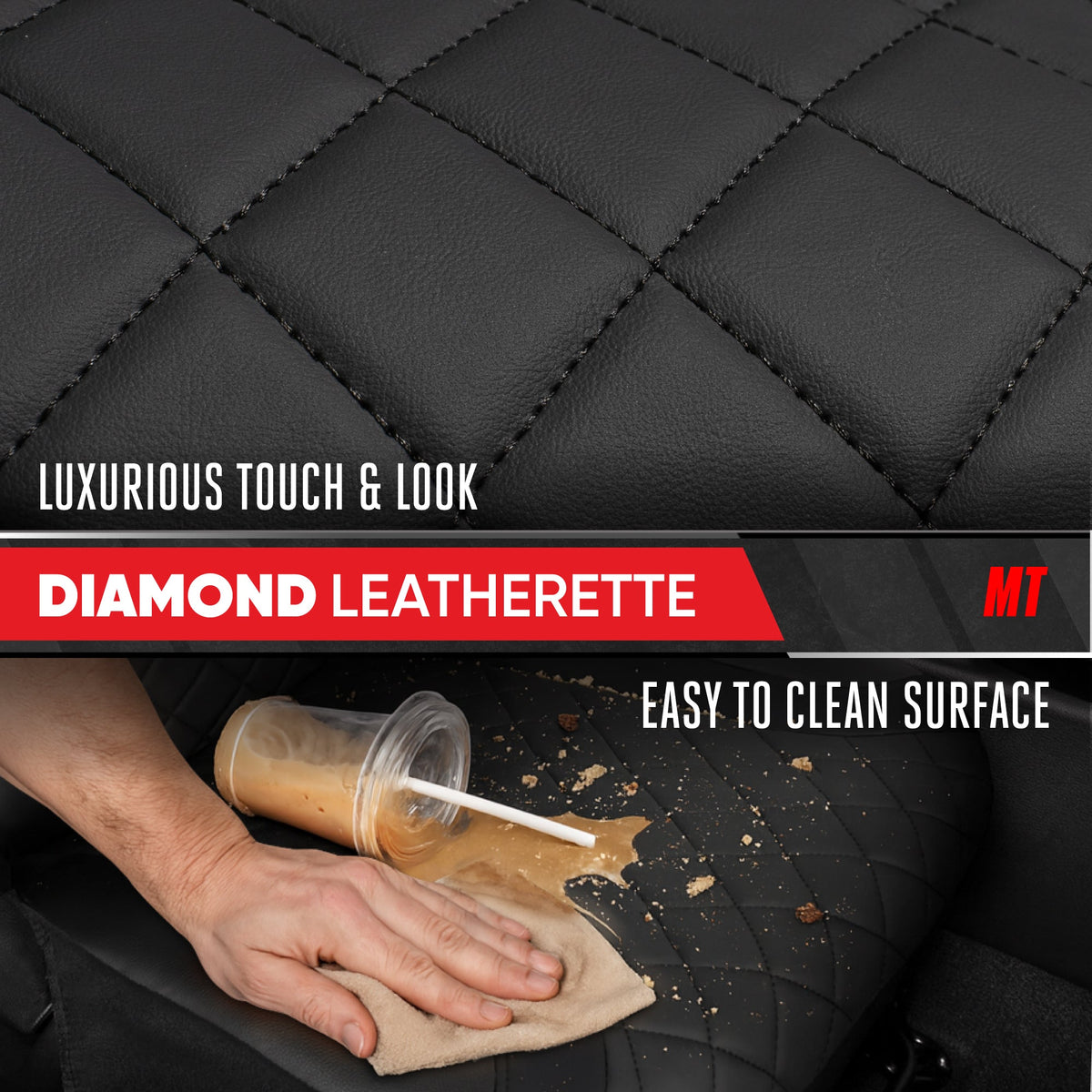 Motor Trend Faux Ledersitzbezüge für LKW, Autos und SUV - Front Black Car Seat Cover Set - Universal Fit für die meisten Automobile - Forros Para Asientos De Carro - CarSeat Cover Zubehör