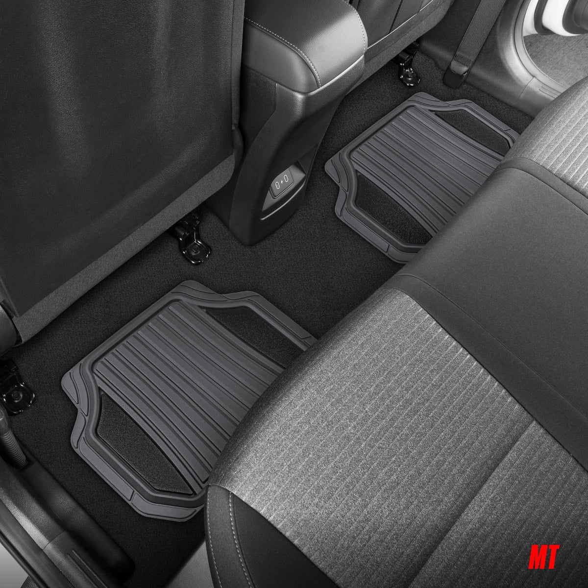Motor Trend ChromeTech Autobodenmatten Volles Set - Langlebige Gummibodenmatten für Autos mit zwei Ton Akzent, All Wetter Innenschutz für Vorder- und Rückseite mit rutschfester Rückseite, grau / schwarz