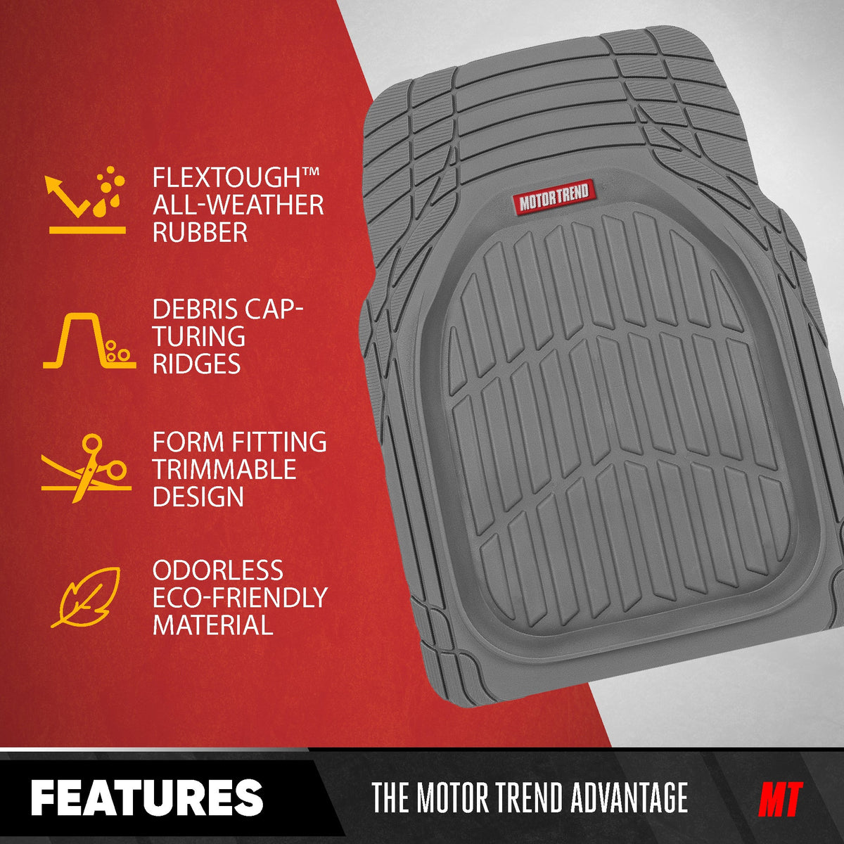 MotorTrend 4-Stück FlexTough Deep Dish Vorderbodenmatten, Hinterbodenmatte und Trunk / Cargo Mat - Heavy Duty, All Weather, Trim to Fit