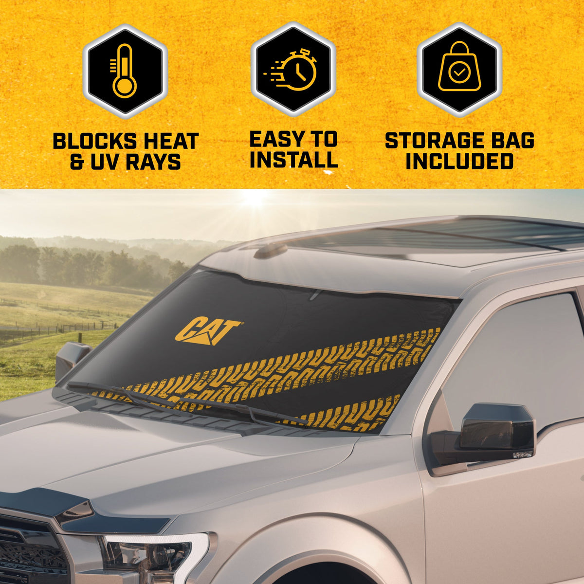CAT Tread Marks Pop-Up Front Windschutzscheibe Sunshade XL (64' x 32')