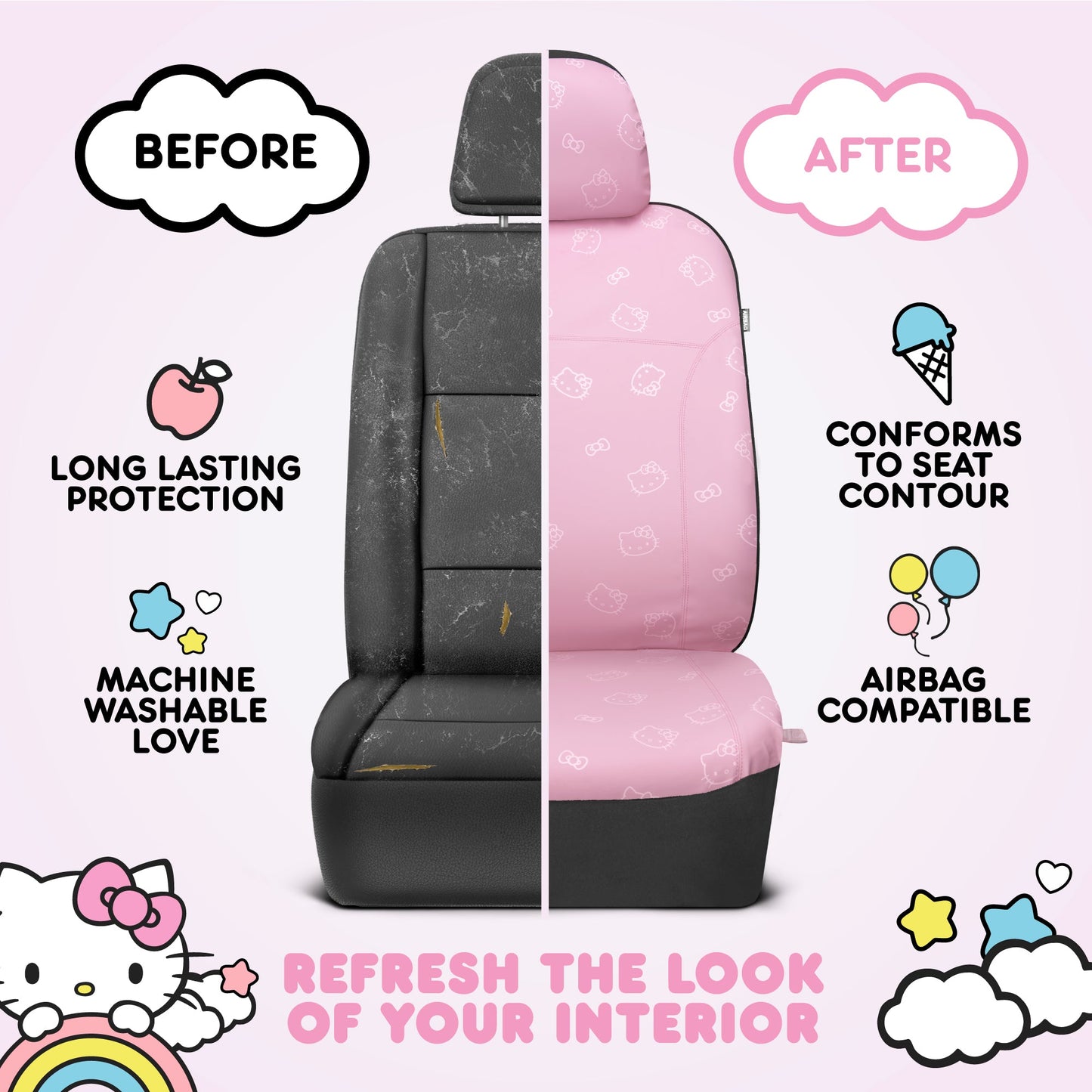 Hello Kitty Car Seat Covers - Süße Pink Seat Covers, Autozubehör Geschenk Hello Kitty Zubehör 2pc Pink Car Seat Covers