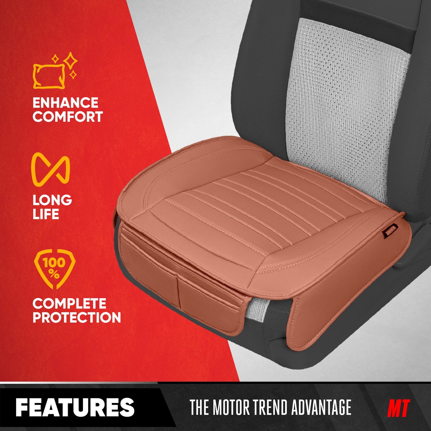 Motor Trend Faux Leder Vordersitz Abdeckung für Autos - Set von 2 Braunen Vordersitz Abdeckungen für SUV & Truck mit Aufbewahrung Taschen - Autositze Abdeckung Protector - Nur für Bodenpolster Abdeckung