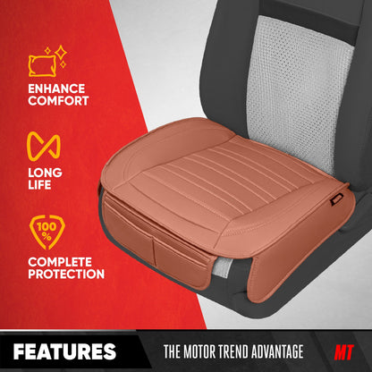 Motor Trend Faux Leder Vordersitz Abdeckung für Autos - Set von 2 Braunen Vordersitz Abdeckungen für SUV & Truck mit Aufbewahrung Taschen - Autositze Abdeckung Protector - Nur für Bodenpolster Abdeckung
