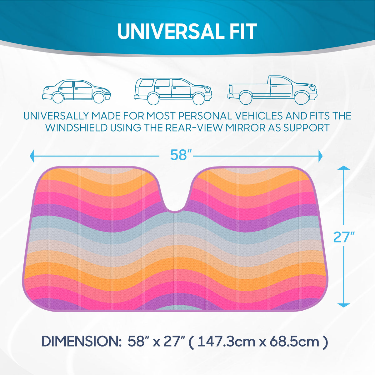 BDK Retro Wave Automotive Windschutzscheibe Sonnenschirme Akkordell-Faltstil - Windschutzscheibe Sonnenschutz Auto Schatten für Pkw-LKW-SUVs Vans Sun Visor Protector, um UV-Strahlen zu blockieren - hält Fahrzeug kühl 58" x 27"