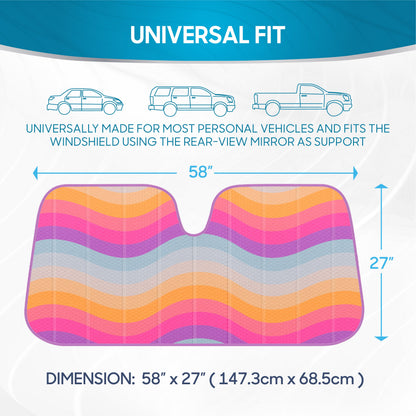 BDK Retro Wave Automotive Windschutzscheibe Sonnenschirme Akkordell-Faltstil - Windschutzscheibe Sonnenschutz Auto Schatten für Pkw-LKW-SUVs Vans Sun Visor Protector, um UV-Strahlen zu blockieren - hält Fahrzeug kühl 58" x 27"