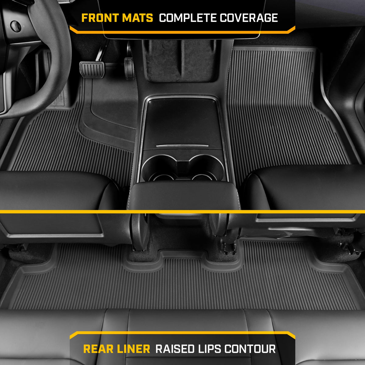 Cat® JustFitTM 3D-Bodenmatten für Tesla Model Y 2024 2023 2022 2021 2020 - Custom Fit Tesla Model Y Bodenmatten mit erweitertem Abdeckungsdesign, Premium Floor Liner Tesla Model Y Zubehör