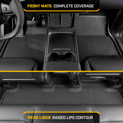 Cat® JustFitTM 3D-Bodenmatten für Tesla Model Y 2024 2023 2022 2021 2020 - Custom Fit Tesla Model Y Bodenmatten mit erweitertem Abdeckungsdesign, Premium Floor Liner Tesla Model Y Zubehör