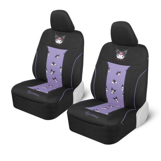Hello Kitty Kuromi Autositzbezüge - Niedliche schwarze und violette Vordersitzbezüge mit Lavendelakzenten, langlebiges und komfortables Polyester, Autozubehör Hallo Kitty Zubehör 2pc