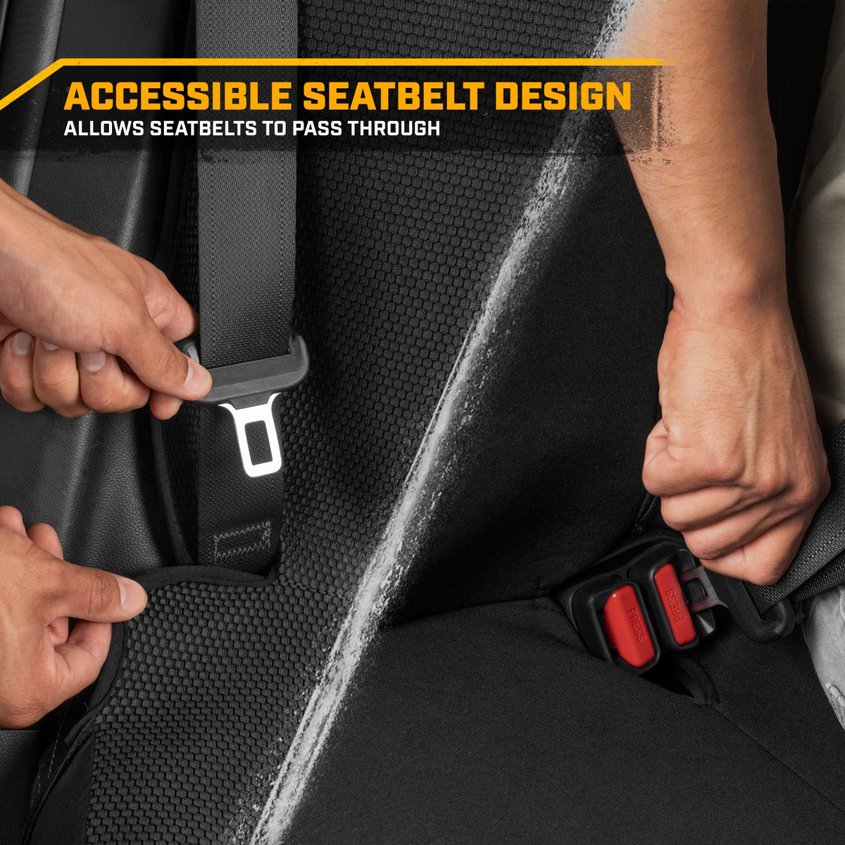 Cat Flexfit Black Rear Seat Cover für Auto - Langlebiger Canvas & Mesh Design 60/40 Split Bench Protector für Autos, LKW & SUVs - Rücksitz Abdeckung für Hinterbank - Interieur Car Zubehör