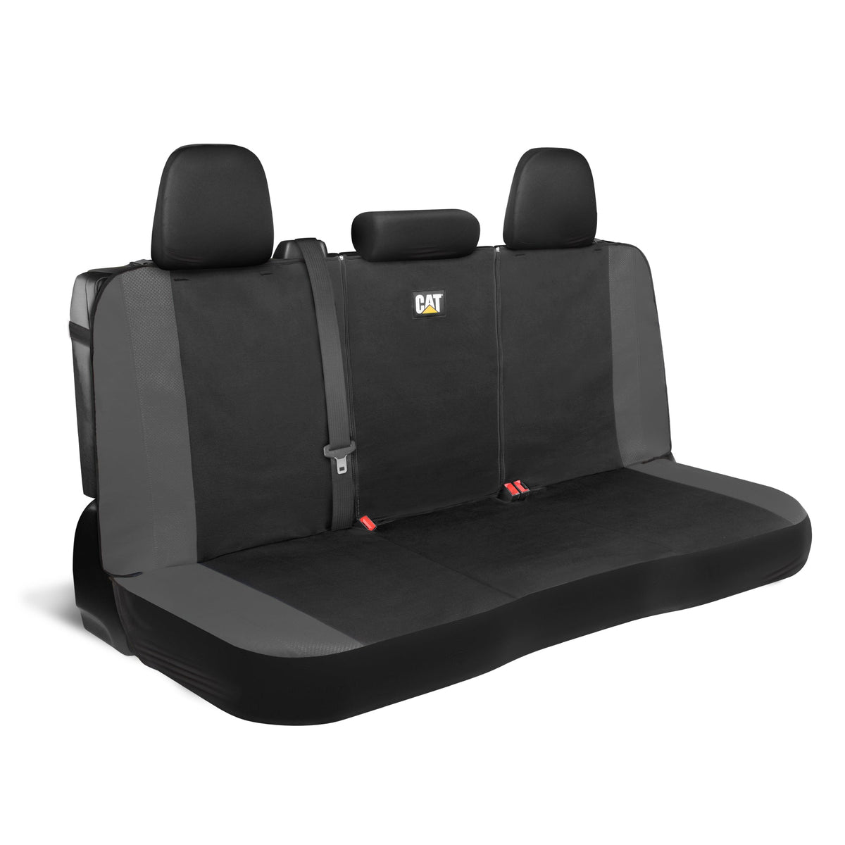 Cat Flexfit Gray Rear Seat Cover für Auto - Langlebiger Canvas & Mesh Design 60/40 Split Bench Protector für Autos, LKW & SUVs - Rücksitz Abdeckung für Hinterbank - Interieur Car Zubehör