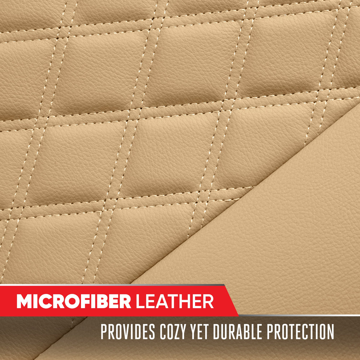 MotorTrend 3-Piece Diamond Stitched Padded Rücksitzabdeckungen mit Aufbewahrungstaschen - Beige