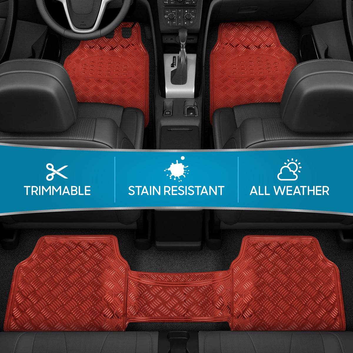 BDK 3-Stück Transluzente Metallic-Look Front Floor Mat und Hinterboden Mat - Heavy Duty, All Weather