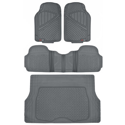 MotorTrend 4-Piece FlexTough Performance Deep Channel Front Floor Mat, Rear Floor Mat und Trunk / Cargo Mat - Heavy Duty, All Weather, Trim to Fit