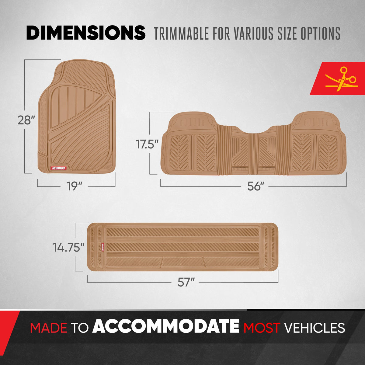 MotorTrend 4-Piece 3-Rows Extra-High Ridgeline Vorderbodenmatten, Mittelbodenmatte und Hinterbodenmatte