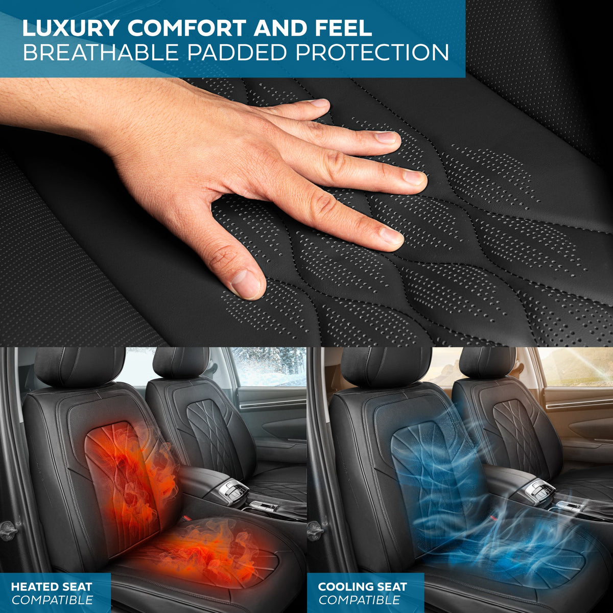 MotorBox Elite Edition Faux Ledersitz Abdeckungen für Autos, LKW und SUV - 2 schwarze Autositz Abdeckungen für Vordersitze - Universal Fit Car Zubehör Automotive Interior Cover Protector für die meisten Fahrzeuge