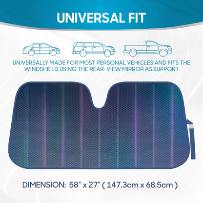 BDK Iridescent Mermaid, Hologrammfolie, Chameleon Front Windschutzscheibe Sonnenschutz, Doppelblasen-Akkordeon Falt Auto Sonnenschutz für Auto LKW SUV 58 x 27 Zoll