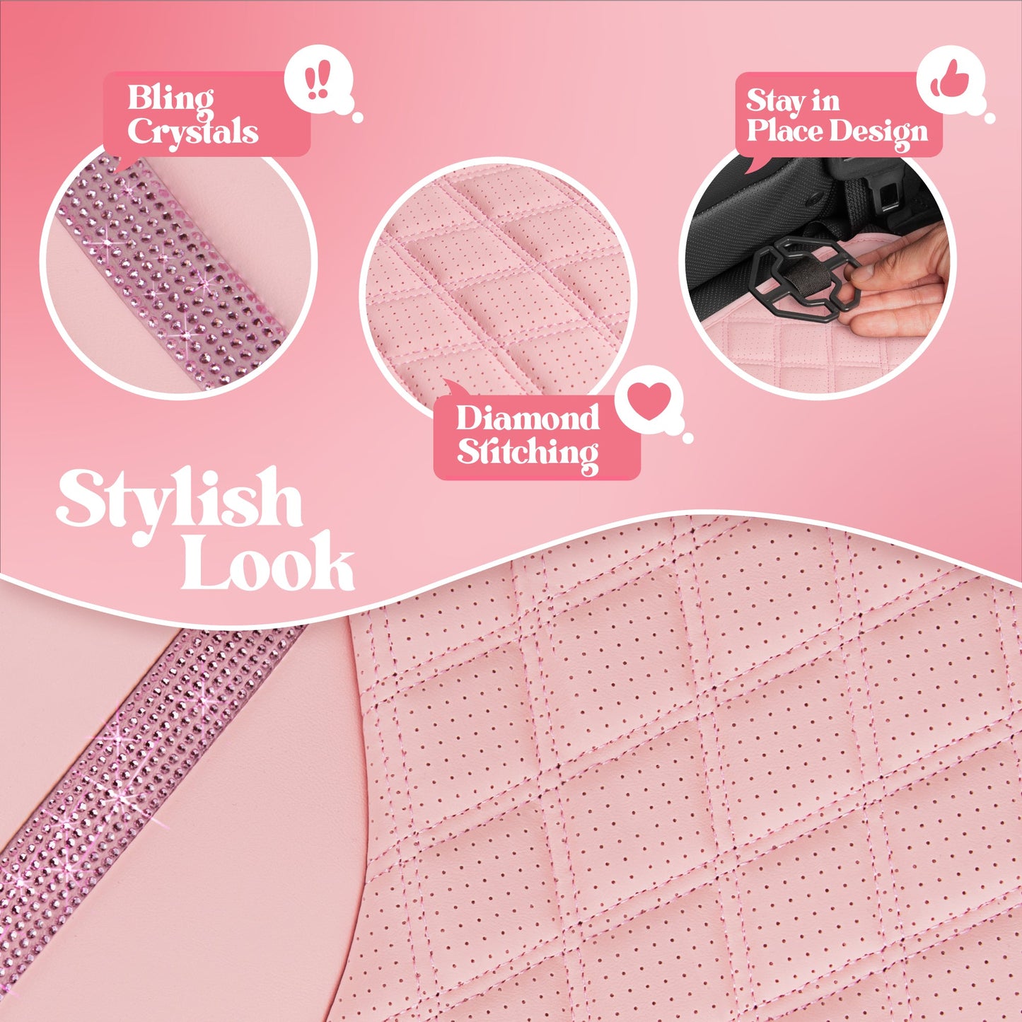 Carbella 7-Piece BlingStitch Rücksitzbezüge - Pink