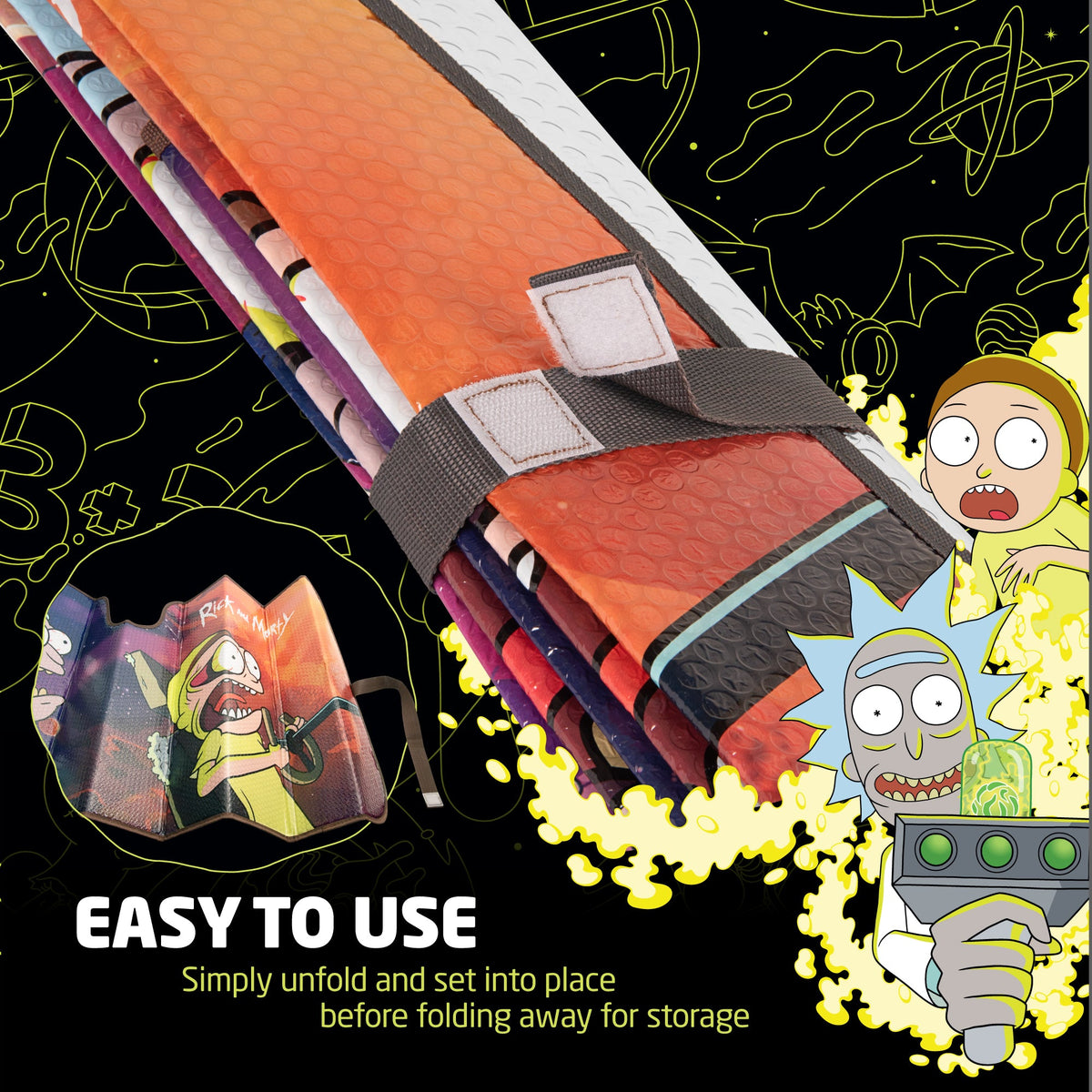Rick und Morty Car Windschutzscheibe Sonnenschutz-Akkordeon-Stil für Auto Front Windschutzscheibe Fenster - 58' (W) x 27' (L)